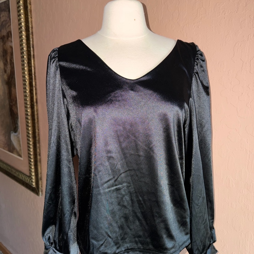 NWT Banana Republic Black Satin Blouse Size S